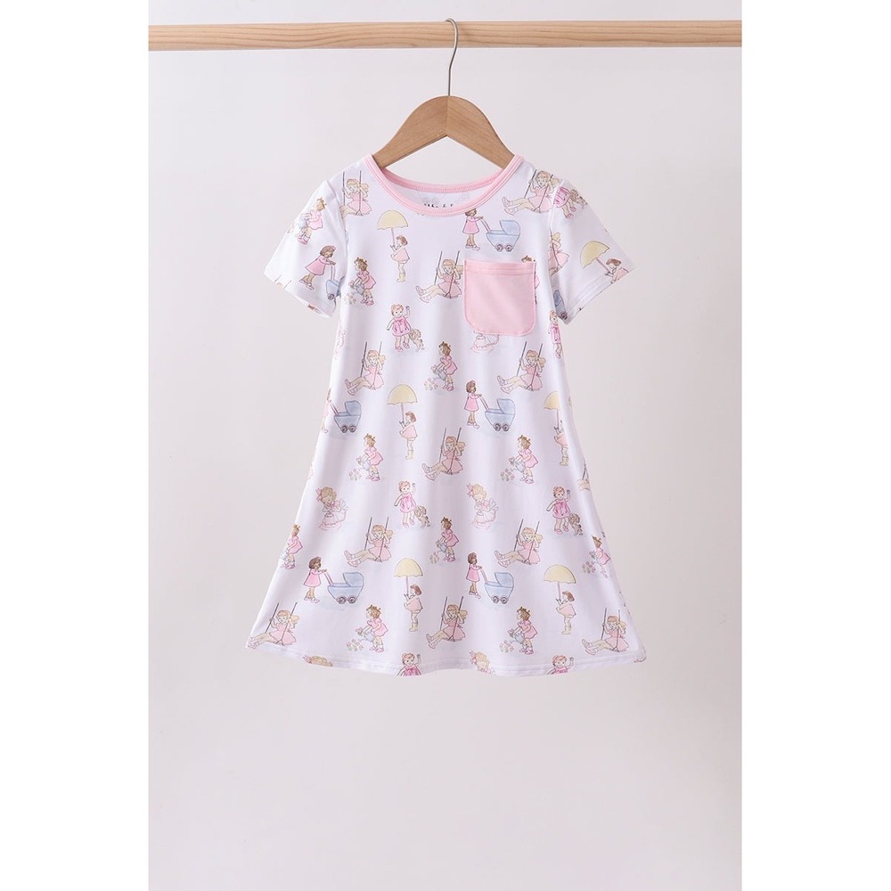 Abby & Evie Girls Pink Vintage Play Girly Doll Bamboo Viscose Dress Size 4 NEW